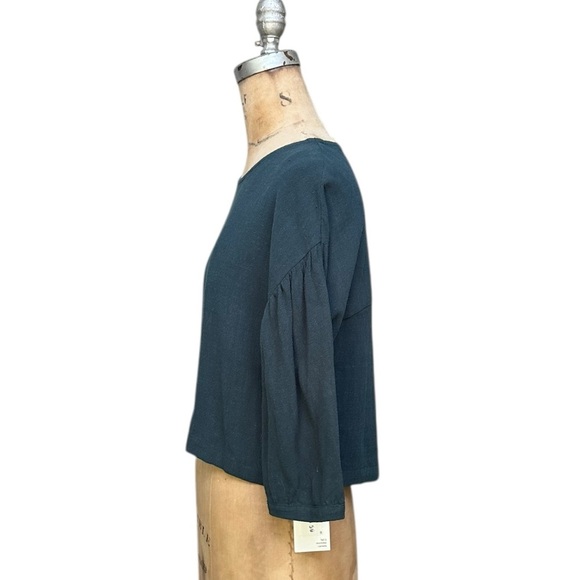 Eve Gravel New NWT Linen Blend Top In Spruce Size XS 3/4 Sleeve Cropped Office - Picture 2 of 7
